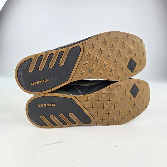 Diesel Aramis Sneakers US 9.5 Mens Black Olive Leather Y2K Vintage Casual Shoes - Picture 6 of 11